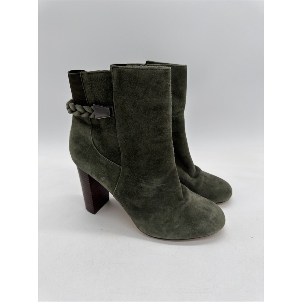 Saks Fifth Avenue Green Suede Block Heel Ankle Bootie Size 8.5 Carly